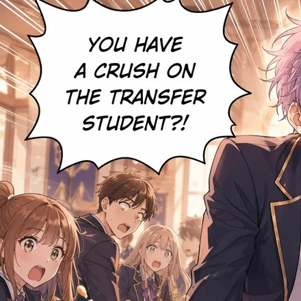 Spiky burst bubble over startled classmates: You have a crush on the transfer student?
