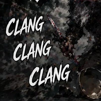 Sound effect CLANG repeated three times down the panel.