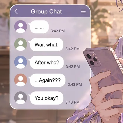 Group chat on a phone screen: Wait what. After who? Again? You okay?