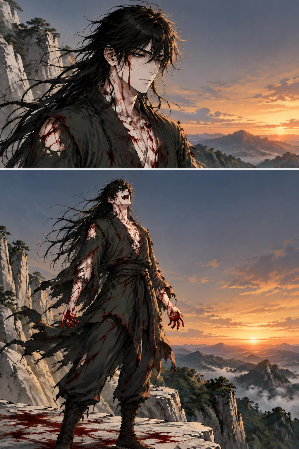 He accepts defeat without regret, then laughs.