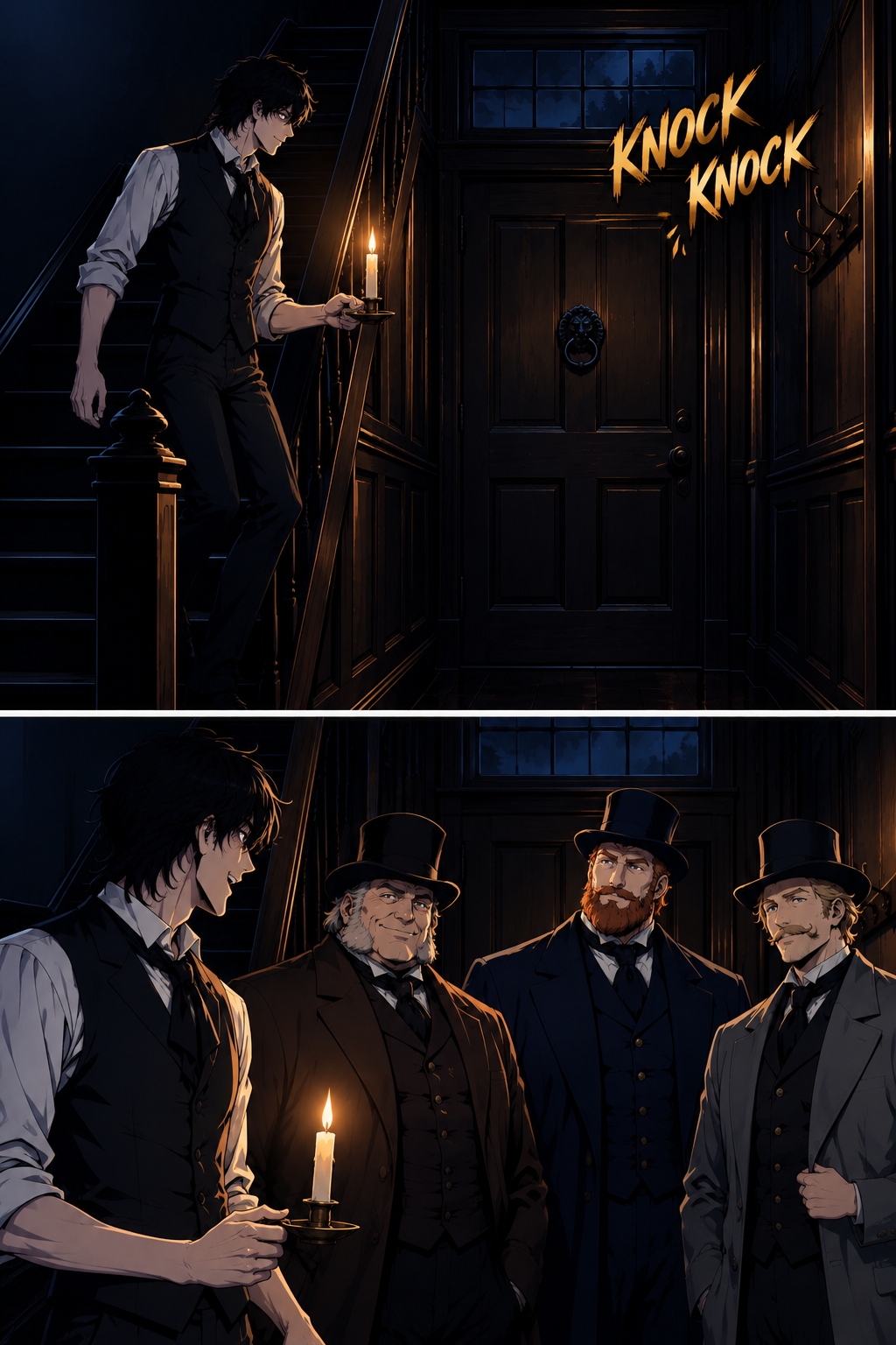 Four o'clock; the officers arrive.