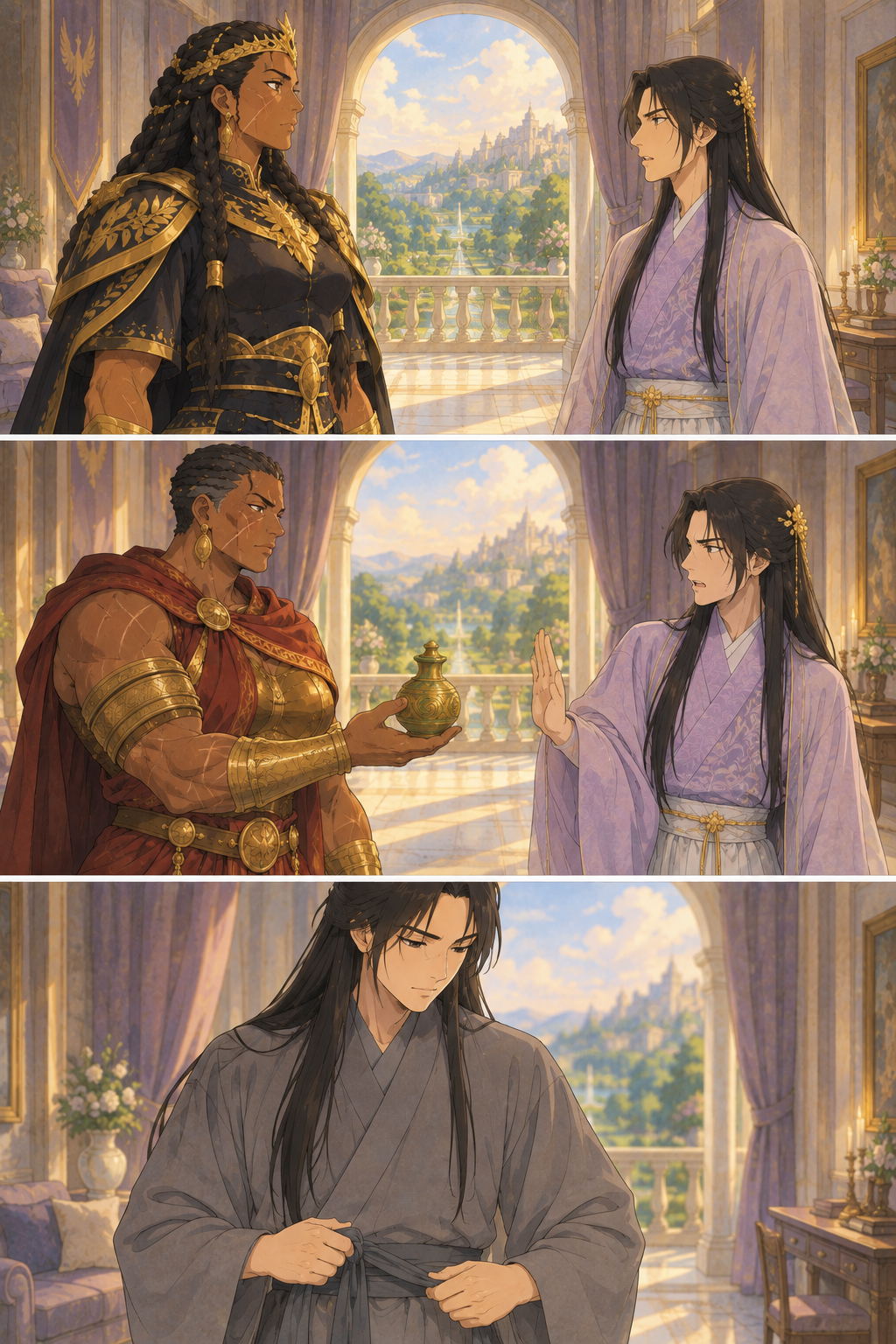 Kesh in Eden: dressed, transformed, choosing his own robe.