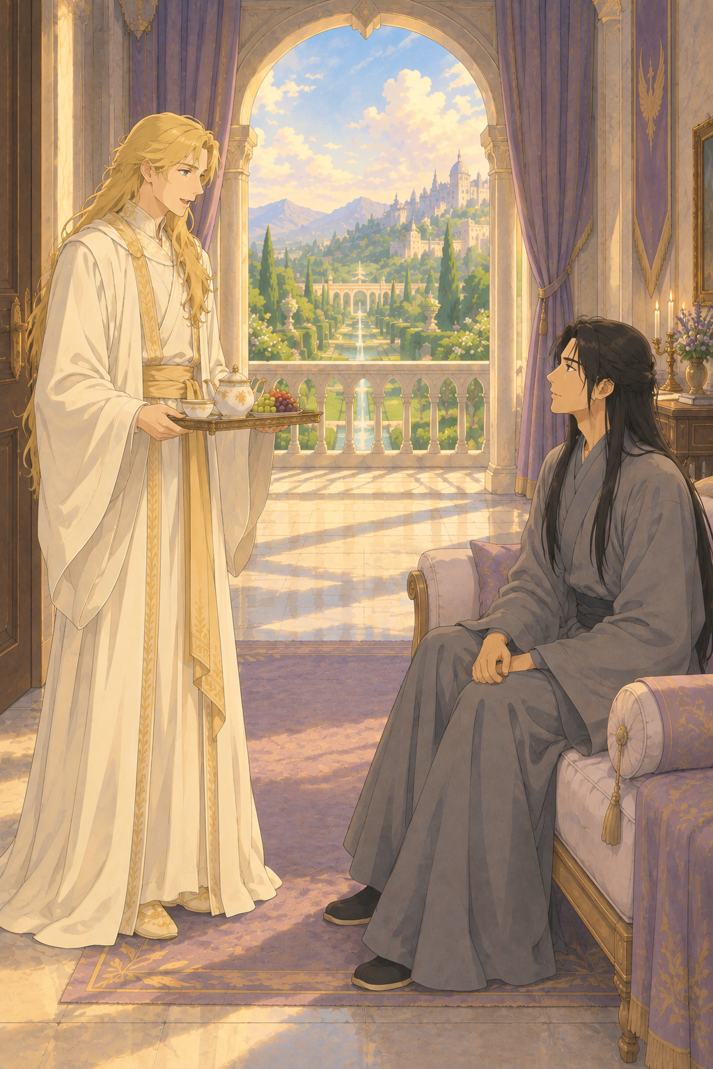 Doge visits with tea and asks to sit.
