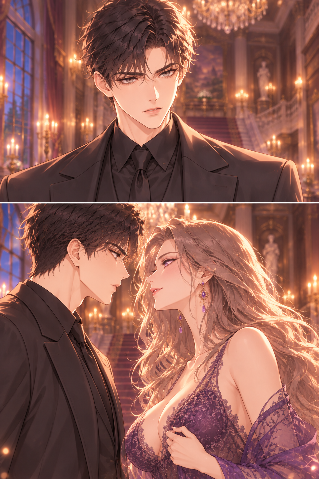Lucas doesn't retreat as she nears. He holds her gaze, forcing her to acknowledge his presence as a counter-force to her charm.