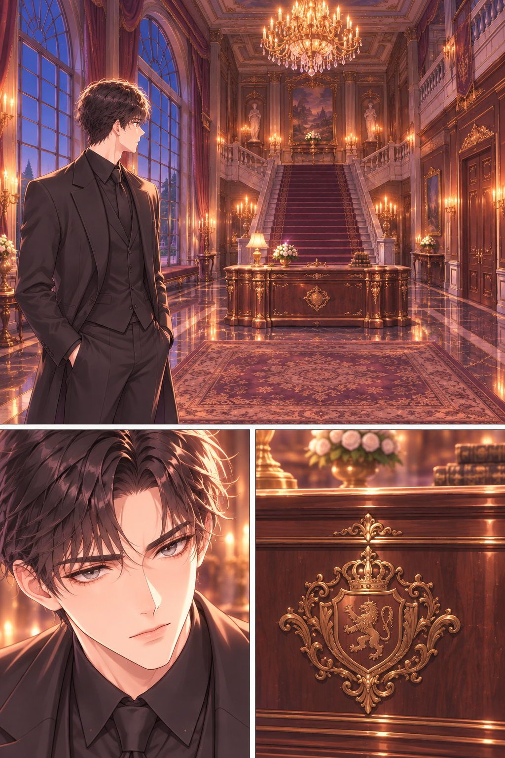 Lucas pauses near the reception desk, his face etched with skepticism as he surveys his surroundings.