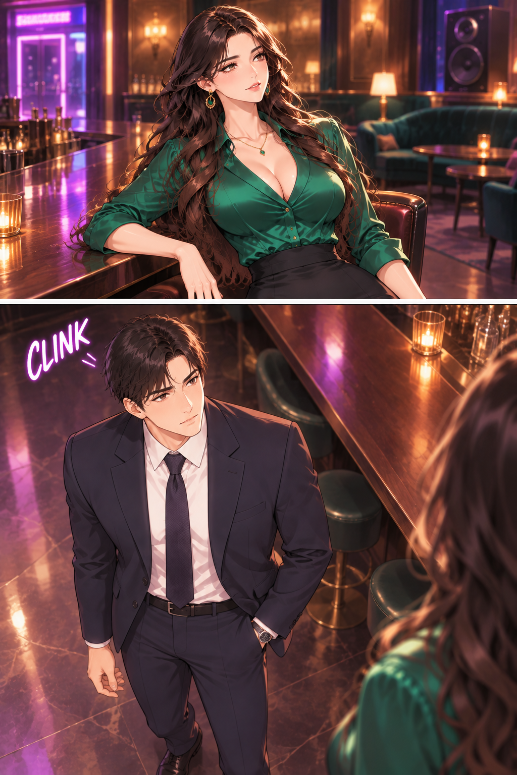 Mariya leans back slightly, observing the room, a shift in her attention. Arjun remains focused on her, subtly caught in her orbit.