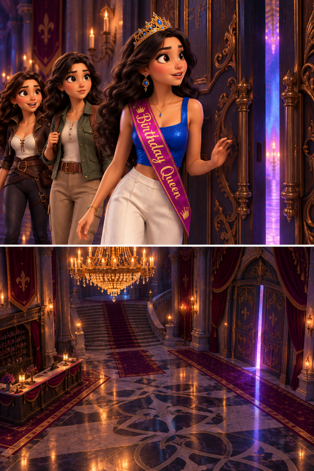 Vanessa, Mel, and Adia finally make their way toward the Grand Ballroom, drawn by the unusual energy. They are about to enter the chaos.