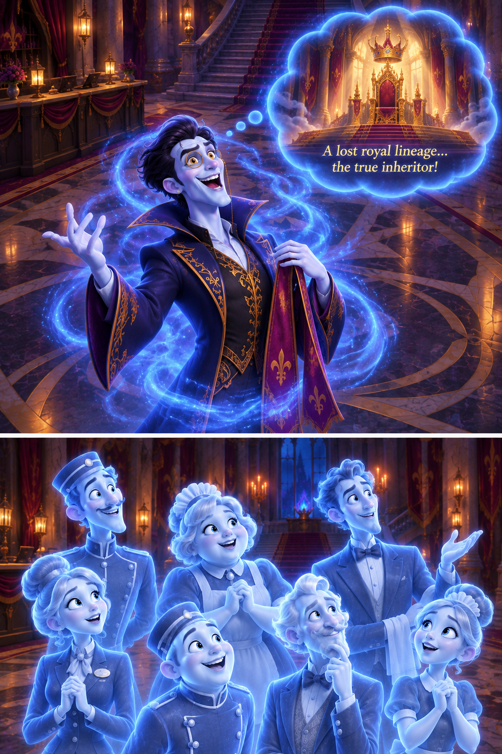 Abaddon is internally reacting to the sash, envision a grand, ancient kingdom. The ghosts around him begin to stir, sensing the shift in his mood.