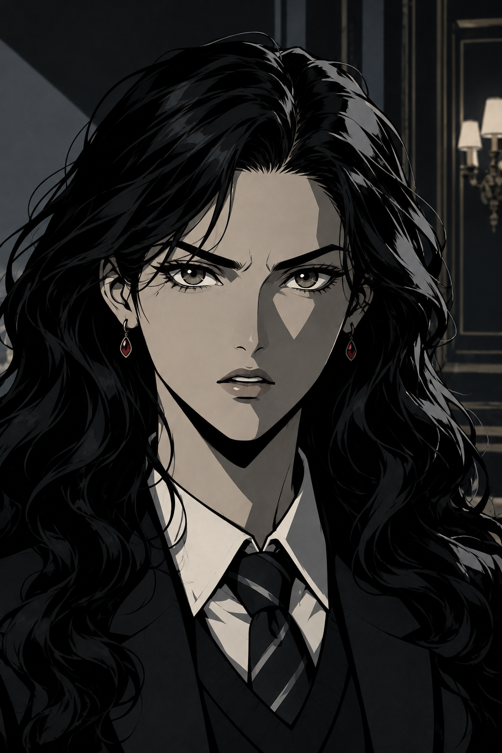 A full-page close-up on Aurelia's face. Her expression is a mixture of fear, denial, and a sudden, hard spark of realization. She is realizing the depth of the conspiracy.
