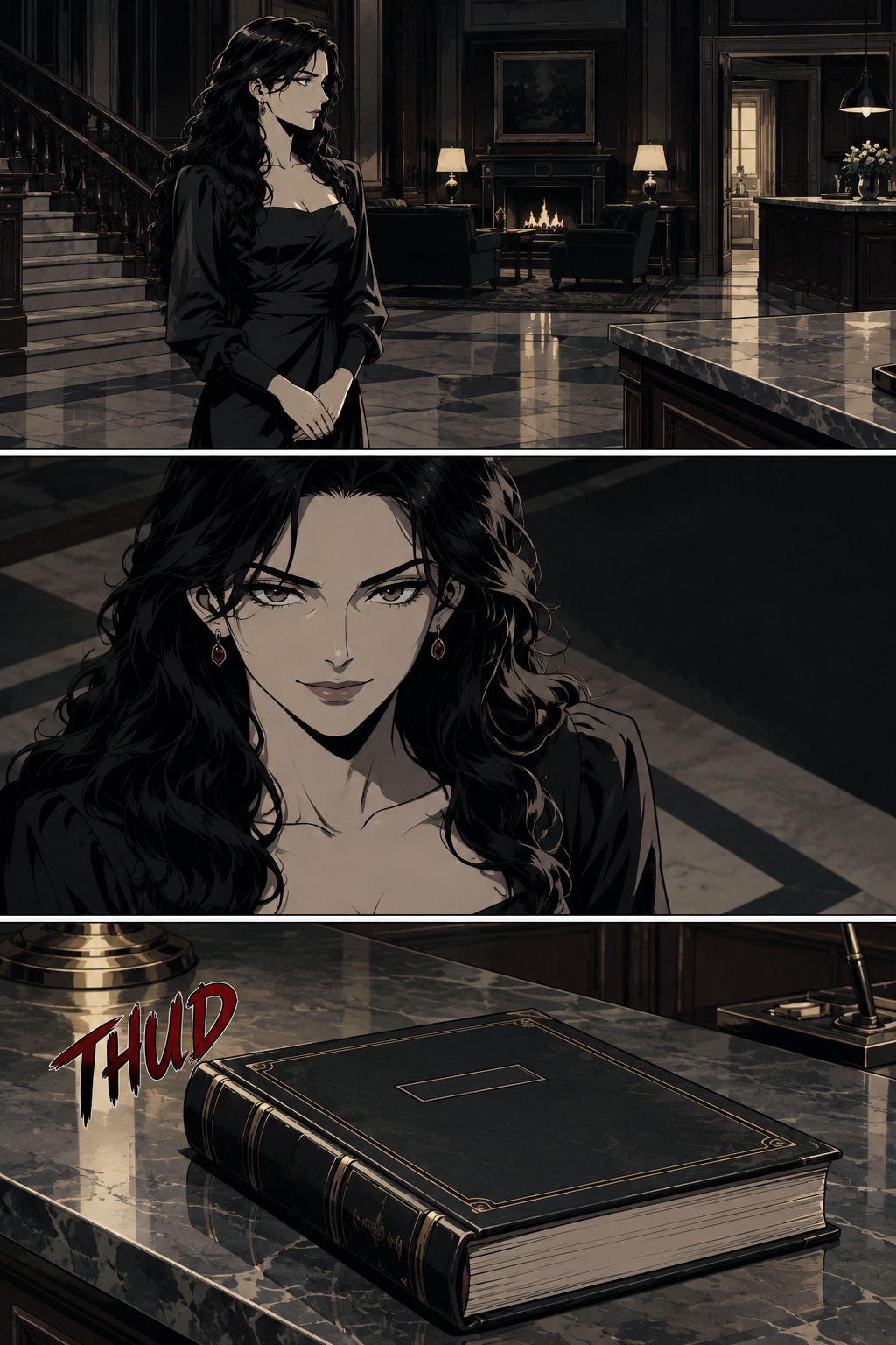 Sienna stands alone, observing Antonio as he finishes his planning. Her expression is one of cold satisfaction.