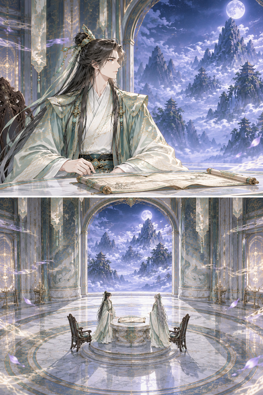 A transition page. Klein pauses, letting the weight of the ancient structures settle. He glances towards the window, reflecting on the vastness of the world beyond the sanctuary.