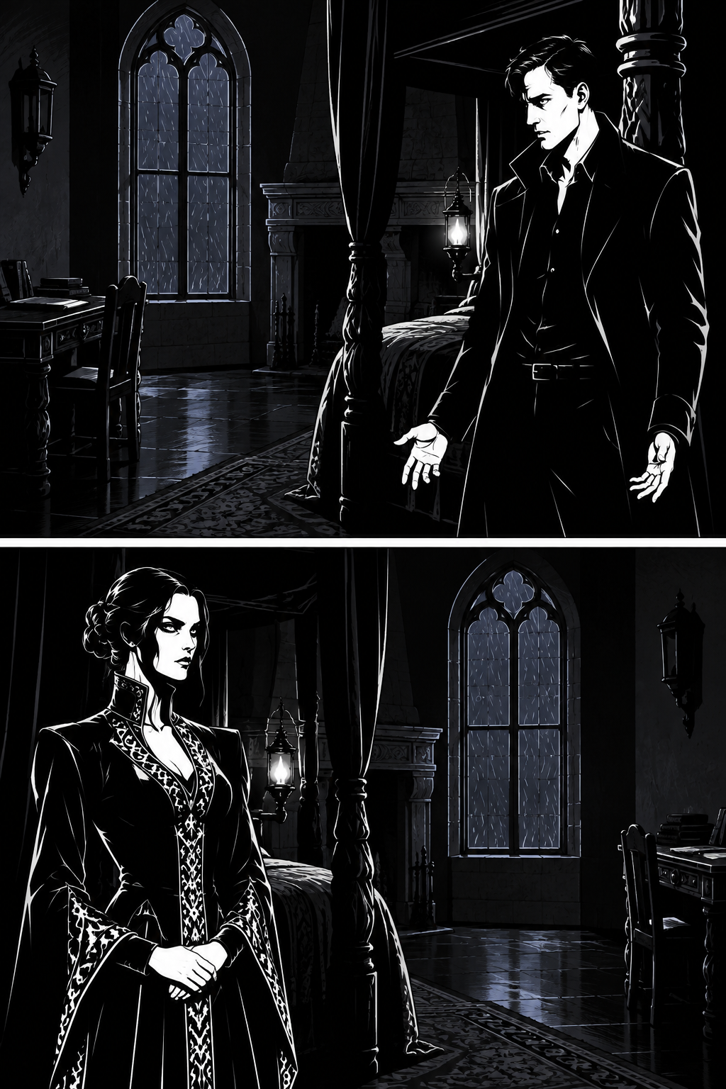 Harrison finally says the thing he came to say; Miriel folds it up and puts it away.