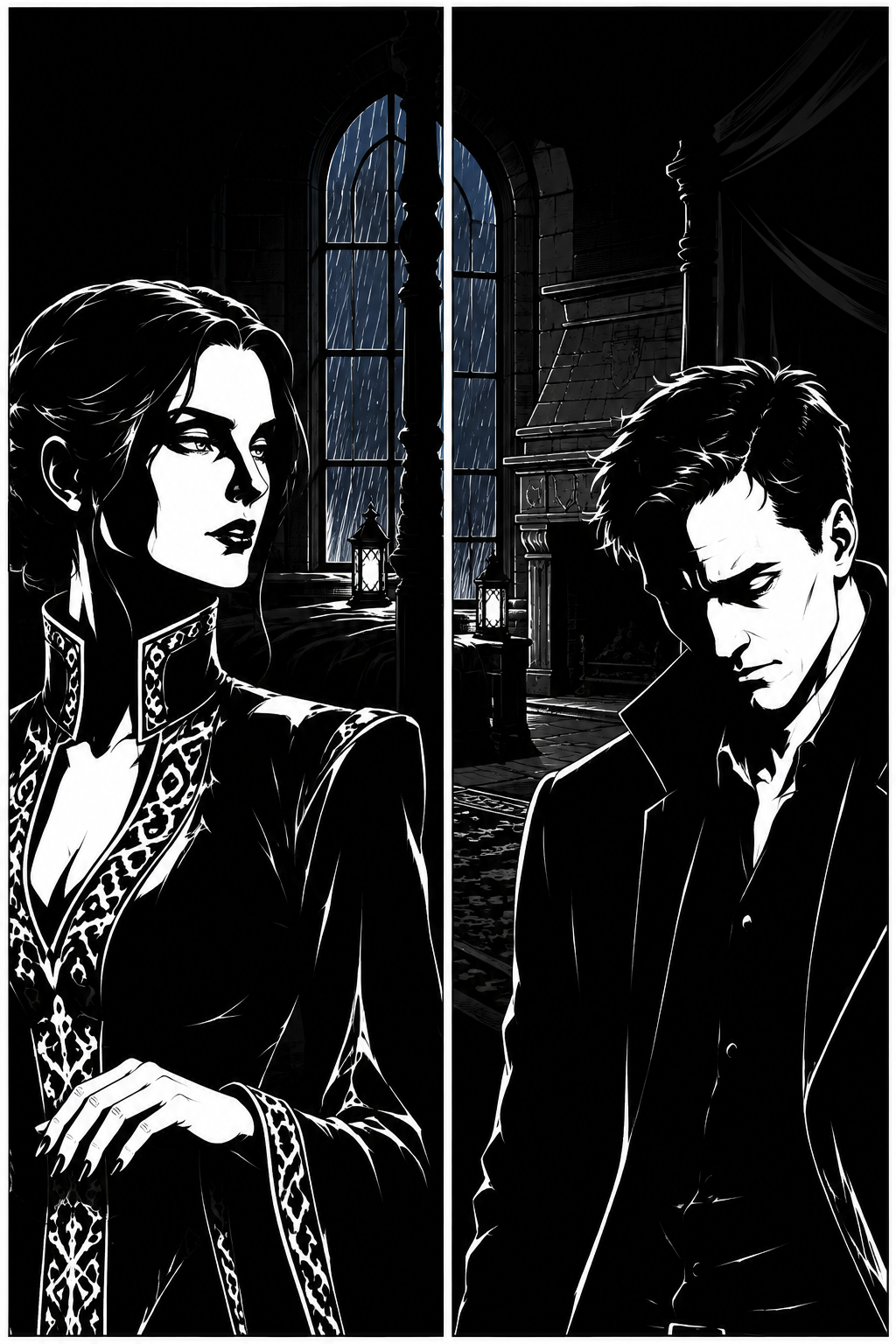Miriel reads his silence as the answer and is satisfied by it; Harrison hears himself give in.